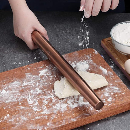 Berglander Rose Gold Rolling Pin, 16.7 Inches Stainless Steel Matte Finish With Rose Gold Titanium Plating Copper Rolling Pin For Baking, Pizza, Dough, Pie, Cookie, Gift Ideas For Bakers.