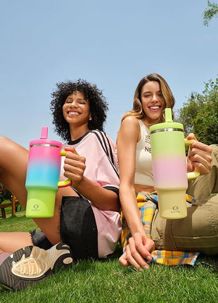 ENCOOL 40 oz Tumbler with Handle and Straw: Stainless Steel Insulated Tumbler Keeps Cold for 24 Hours, Leakproof Travel Cup Fits in Cup Holder and BPA-Free, Morning Dew