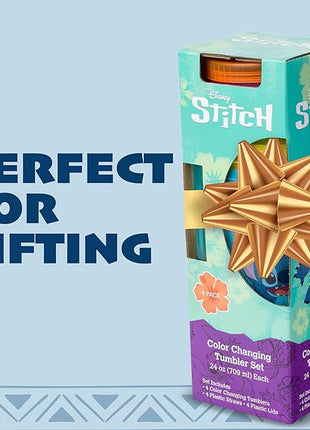 Silver Buffalo Disney Lilo and Stitch Tropical Poses 4 Pack Color Change Plastic Tumbler, 24 Ounces