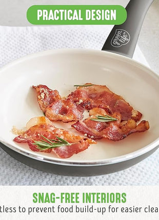 GreenLife Non Stick Fry Pan Set (7" & 10"), Non-Toxic PFAS-Free Ceramic Skillets, Dishwasher & Oven Safe, Egg Omelet Frying Pans, Stay- Cool Handles, Kitchen Home Cooking Essentials, Gray