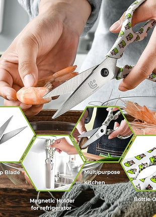 Linoroso Kitchen Scissors Heavy Duty Kitchen Shears with Magnetic Holder Made with Japanese Steel 4034, Multipurpose Ultra Sharp Cooking Scissors for Meat/Vegetables/BBQ/Herbs/Pizza (Graphic,Tiger)