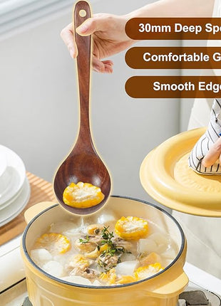 FJNATINH 10 PCS Wooden Spoons for Cooking - Teak Wooden Kitchen Utensil Set - Cooking Mixing Baking - Non-stick Healthy Kitchen Cookware Gifts for Women Housewarming Gifts