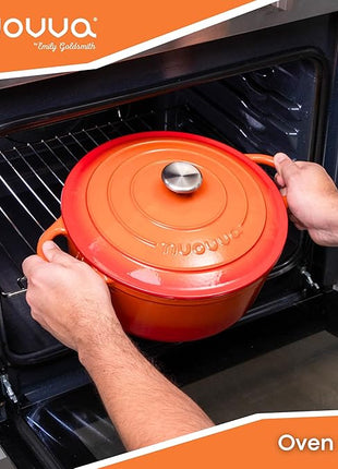 Cast Iron Dutch Oven with Lid – Non-Stick Ovenproof Enamelled Casserole Pot – Sturdy Dutch Oven Cookware – Orange, 7.3-Quart, 30cm – by Nuovva