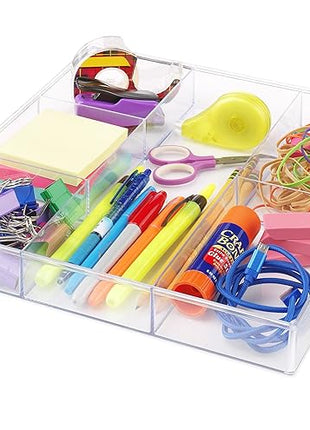 Whitmor Clear 6-Section Drawer Organizer | For Makeup & Accessories | Sturdy Resin | 11.9 x 11.9 x 1.7 Inches | Pack of 6