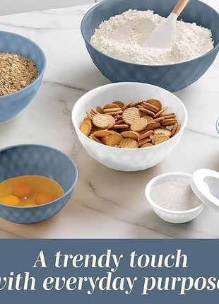 COOK WITH COLOR Mixing Bowls with Lids - 12 Piece Plastic Nesting Bowls Set includes 6 Prep Bowls and 6 Lids, Diamond Design - Microwave Safe, Denim