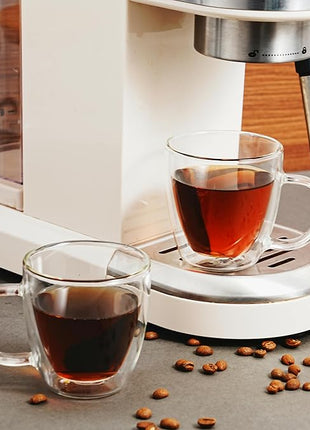 CNGLASS Insulated Espresso Glass Mugs 5.4oz/160ml, Small Clear Coffee Mugs Set of 2, Double Wall Glass Cups with Handle for Tea and Macchiato