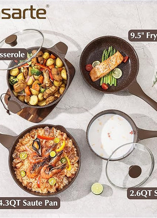 SENSARTE Nonstick Cookware Set 13-Piece, Healthy Pots and Pans Set Kitchen Cooking Set with Stay-Cool Handles, Silicone Utensils and Pot Protectors, PFOA Free