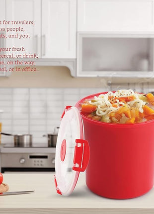 Tafura 22oz Microwave Soup Mugs with Handles, 2 Pack - Red Mug with Clear Lid