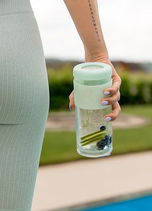 Pandaloo® Glass Cups With Lids and Straws -20 Fl Oz- Perfect Size Iced Coffee Cup - Smoothie Cup With Bamboo Lid and On the go Lid - Glass Tumbler With Straw (1 Count (Pack of 1), Intense Teal)