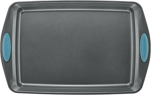 Rachael Ray Bakeware Nonstick Cookie Pan Set, 3-Piece, Gray with Agave Blue Grips