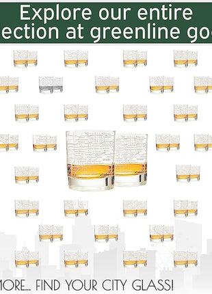 Greenline Goods Whiskey Glasses - 10 Oz Tumbler Set for Miami lovers, Etched with Miami City Map Old Fashioned Rocks Glass - Set of 2