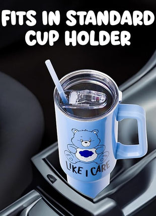 Silver Buffalo Care Bears Grumpy Bear Like I Care Stainless Steel Tumbler with Handle and Straw, Fits in Standard Cup Holder, 40 Ounces (Pack of 12)