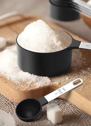 TILUCK Measuring Cups & Spoons Set, Stackable Cups and Spoons, Nesting Measure Cups with Stainless Steel Handle, Kitchen Gadgets for Cooking & Baking (Black)