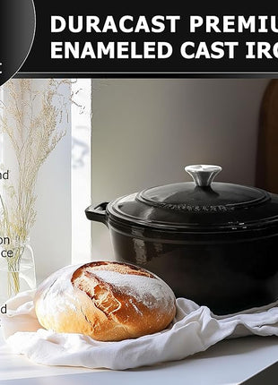 MUELLER HOME 6 Quart Enameled Cast Iron Pot Dutch Oven, Heavy-Duty Oven-Safe up to 500° F, & Across All Cooktops, Casserole Dishes for Ovens, Bread Pan with Lid and Knob, Cast Iron Cookware, Black