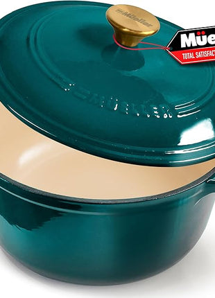 MUELLER HOME 4.5 QT Enameled Cast Iron Dutch Oven, Heavy-Duty Casserole Dish and Braiser Pan with Lid, Oven-Safe up to 500° F & Across All Cooktops, Housewarming Gifts New Home, Emerald