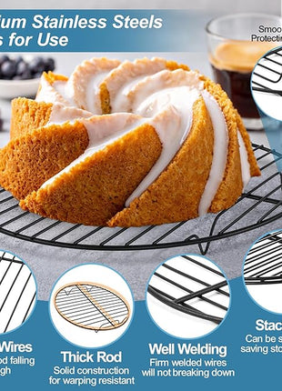 P&P CHEF Round Cooling Rack Set, Round Wire Racks for Cooking Baking, Fit Air Fryer & Oven, Stainless Steel Core with Nonstick Coatings, Black, 3 PCS - 7.5 & 9 & 10.5 Inch