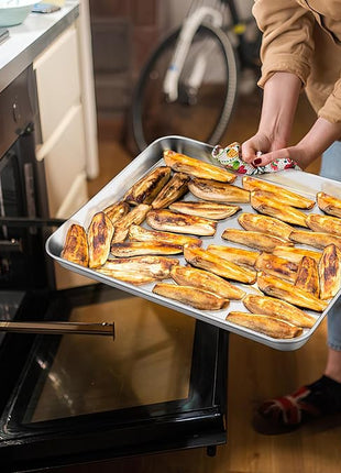 P&P CHEF 19.6 Inch Baking Cookie Sheet, Oven Pan Tray Stainless Steel Sheet Pan for Kitchen, Oven Bakeware for Multi Uses, Shiny Look & Dishwasher Safe, Healthy & Heavy Duty, 1Pc