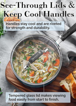 Cook N Home Pots and Pans Nonstick Cookware Set 12-Piece, Kitchen Cooking Set with Frying Pans and Saucepans, Induction Compatible, Turquoise