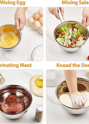 YIHONG 7 Piece Metal Mixing Bowls with Lids for Kitchen, Stainless Steel Set Ideal for Baking, Prepping, Cooking and Serving Food, Nesting Design for Space Saving Storage (Khaki)