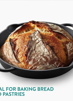 Navaris Cast Iron Skillet Pan - Oven Safe 2 Handle Frying Skillets - Pre Seasoned Pans for Stove or BBQ Cooking - 12 Inch / 30cm