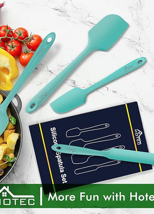 HOTEC 600°F Heat Resistant Silicone Rubber Spatula Set for Baking, Cooking, and Mixing Non Stick Dishwasher Safe BPA-Free Aqua Sky set of 4