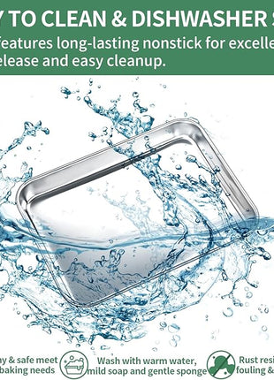 Baking Sheets Set of 2, HKJ Chef Cookie Sheets 2 Pieces Stainless Steel Baking Pans & Toaster Oven Tray Pans, Rectangle Size 9L x 7W x 1H inch & Non Toxic & Healthy & Easy Clean