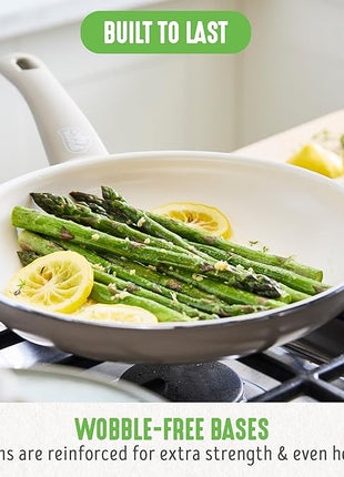 GreenLife 16 Piece Nonstick Cookware Set, Soft Grip Non-Toxic PFAS-Free Ceramic Pots & Pans, Dishwasher & Oven Safe, Frying, Sauce, Saute, Utensils, Glass Lids, Stay-Cool Handles, Wobble Free, Taupe