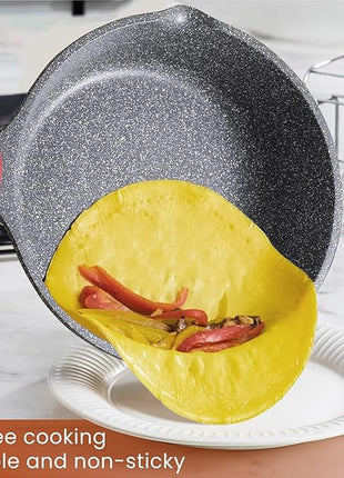 Induction Nonstick Skillet Frying Pan With Lid,Swiss Granite Omelette Pan, Scratch-Resistant Safe Cookware Set，PFOA Free(8 inch)