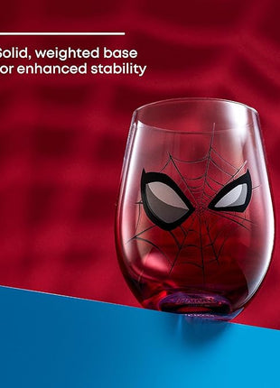 JoyJolt Marvel Spider-Man Spidey-Sense Stemless Drinking Glasses, 19oz Superhero Glass Tumblers, Set of 4 Drink Glasses, Marvel Gifts for Men and Women
