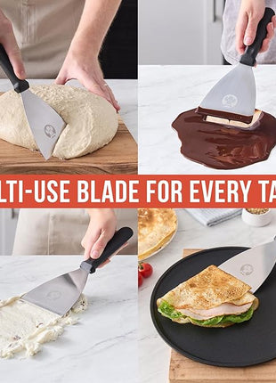 Chef Pomodoro Pizza Dough Scraper Tool 4" (10 cm), Bench Scraper with Handle, Stainless Steel Bench Knife and Metal Chopper for Kitchen, Bread Spatula, Pastry Tool for Food and Baking