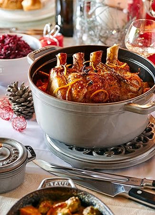 STAUB Cast Iron Roaster/Cocotte, Round, 34 cm, 12.6 L, Graphite Grey