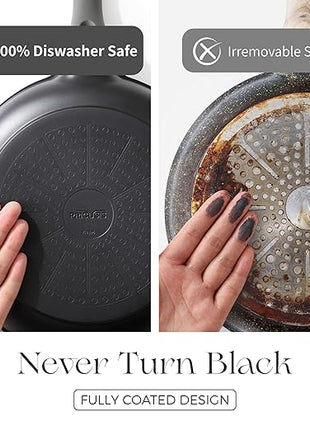 PRICUSIS Nonstick Frying Pan, 8/10/12 Inch Skillet with Stay Cool Handle, Fully Coated, Induction Compatible & Oven Safe, 100% Dishwasher Safe, PTFE & PFOA Free（12 Inch, Black Sesame）