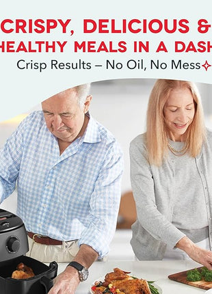 DASH Tasti-Crisp™ Electric Air Fryer Oven, 2.6 Qt., Black – Compact Air Fryer for Healthier Food in Minutes, Ideal for Small Spaces - Auto Shut Off, Analog, 1000-Watt