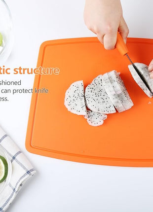 Liflicon Extra Large Thick Silicone Cutting Boards for Kitchen 14.6'' x 10.43'' Flexible Cutting Chopping Boards/Mats Non-slip Deep Drip Juice Groove, Dishwasher Safe-Orange