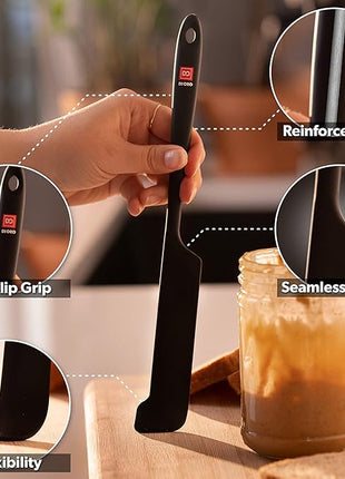 DI ORO Silicone Jar Spatulas for Scraping - Rubber Spatulas Silicone Heat Resistant - Kitchen Spatulas Nonstick Cookware Safe - Silicone Utensil Set for Blenders, Mixing, Baking, & Makeup (5pc, Black)