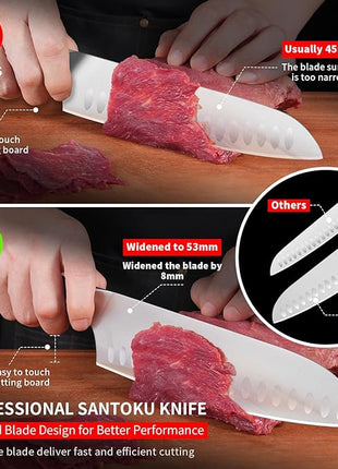 MAD SHARK Kitchen Knife, Professional 8-inch Santoku Knife, Made of German High Carbon Stainless Steel, Non-stick Ultra Sharp Kitchen Knife with Ergonomic Handle, Gift Box