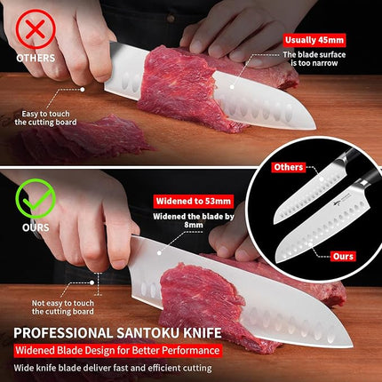 MAD SHARK Kitchen Knife, Professional 8-inch Santoku Knife, Made of German High Carbon Stainless Steel, Non-stick Ultra Sharp Kitchen Knife with Ergonomic Handle, Gift Box