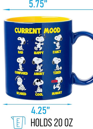 Silver Buffalo Peanuts Featuring Snoopy's Current Mood Various Emotions. Ceramic Mug, 20 Ounces