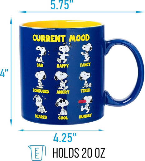 Silver Buffalo Peanuts Featuring Snoopy's Current Mood Various Emotions. Ceramic Mug, 20 Ounces