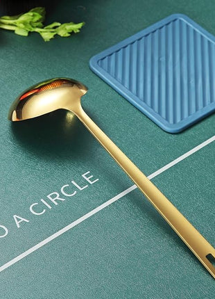 Gold Ladle, Berglander Stainless Steel Kitchen Ladle With Titainium Gold Plating, Soup Ladle, Cooking Ladle, Metal Soup Spoon For Cooking, Dishwasher Safe, Easy to Clean