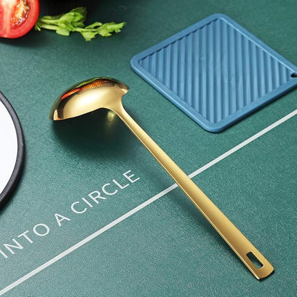 Gold Ladle, Berglander Stainless Steel Kitchen Ladle With Titainium Gold Plating, Soup Ladle, Cooking Ladle, Metal Soup Spoon For Cooking, Dishwasher Safe, Easy to Clean