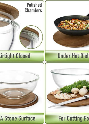 Glass Mixing Bowls Acacia Lids - (Bowls Not Included) Lids are compatible with all Glass Mixing Bowls Set