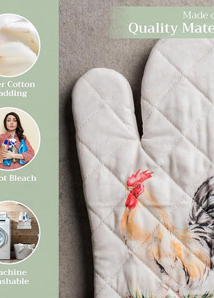 Maison d'Hermine Oven Gloves 100% Cotton Oven Mitt 7" x 13" with Loop Heat Resistant, BBQ, Cooking Gloves, Baking, Grilling, Kitchen, Handling Hot Pans Spring/Summer (Pack of 1, Campagne)