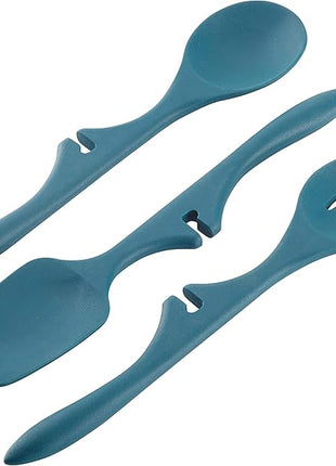 Rachael Ray Kitchen Tools and Gadgets Nonstick Utensils/Lazy Spoonula, Solid and Slotted Spoon, 3 Piece, Marine Blue