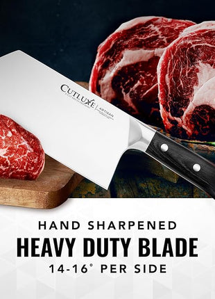 Cutluxe Meat Cleaver Knife - 7" Heavy Cleaver Butcher Knife, Razor Sharp German Steel Blade, Full Tang, Ergonomic Handle Design – Artisan Series