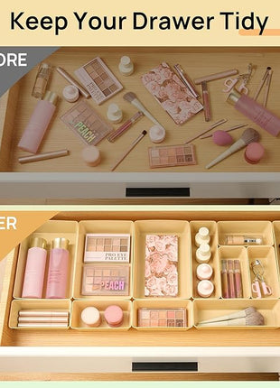 Vtopmart 25 PCS Plastic Drawer Organizers Set, 4-Size Versatile Bathroom and Vanity Drawer Organizer Trays, Storage Bins for Makeup, Bedroom, Kitchen Gadgets Utensils and Office