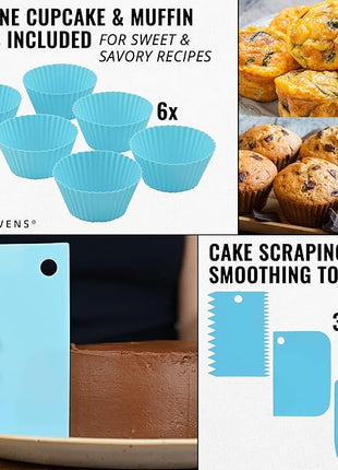 INFRAOVENS Round Silicone Cake Pan and Cupcake Liners – Nonstick Molds for Baking with Kitchen Conversion Chart and Recipes Booklet, BPA Free, 9.5 inch