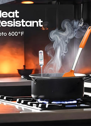 Silicone Spatula Set - Turner Spatulas Silicone Heat Resistant 600°F - Slotted & Solid Silicone Spatulas for Cooking Fish, Eggs, Pancakes Flipper – Silicone Cooking Utensils Set – Orange