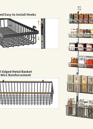 Moforoco 6-Tier Over The Door Pantry Organizer, Pantry Organization and Storage, Black Hanging Basket Wall Spice Rack Seasoning Shelves, Home & Kitchen Laundry Room Bathroom Essentials accessories