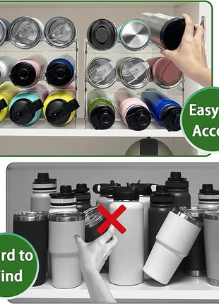 4 Pack Water Bottle Organizer, Stackable Kitchen Pantry Organization and Storage Shelf, Plastic Bottle Holder for Fridge Kitchen Cabinet Organizer and Storage, Tumbler Mug Cup Organizer